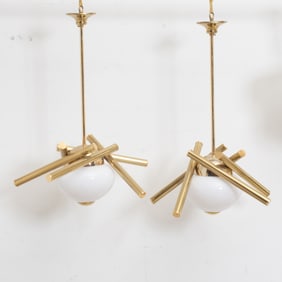 Pair of Mid Century Modern Gilt Metal Ceiling Lights