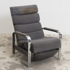 Modern Grey Upholstered and Chrome Armchair