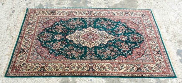Green Silk Oriental Medallion Rug