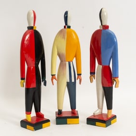 Set of Three Kazimir Malevich Painted Wood and Composition "Sportsman" Figures