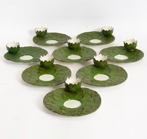 Set of Eight Ceramic Lotus Form Plates