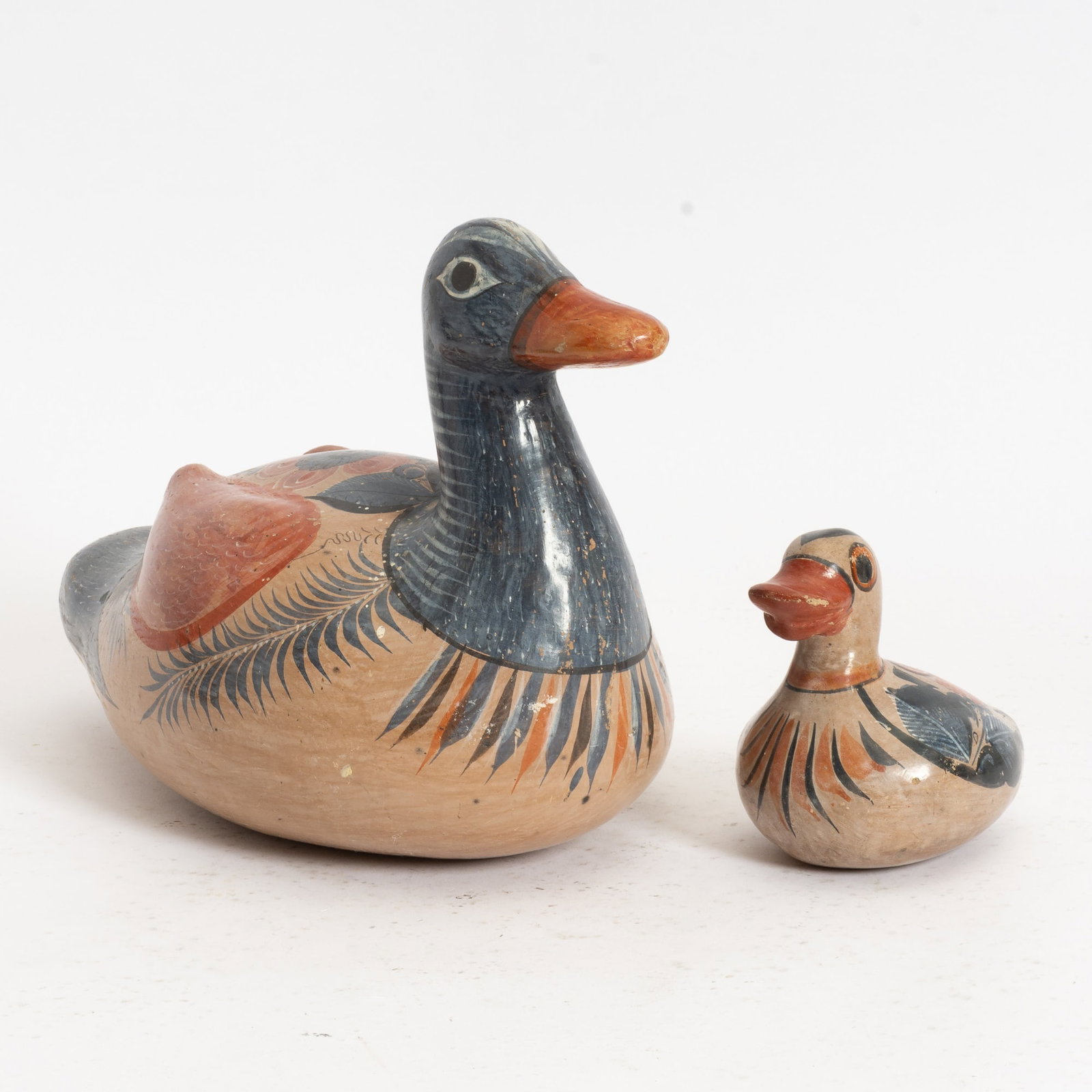 Two Mexican Folk Art Ducks: Ceramic (Largest 9 1/2" h x 12" w) Chips
