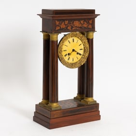 Marquetry Mahogany and Gilt Metal Mantle Clock