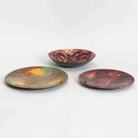 Group of Three Metal and Enamel Tableware Pieces