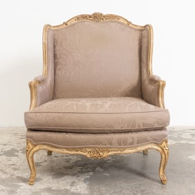 Louis XV Style Painted Wood Upholstered Bergère