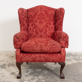 Red Upholstered Wing Chair