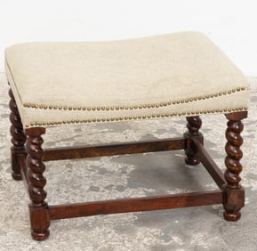 Jacobean Style Mahogany Upholstered Bench
