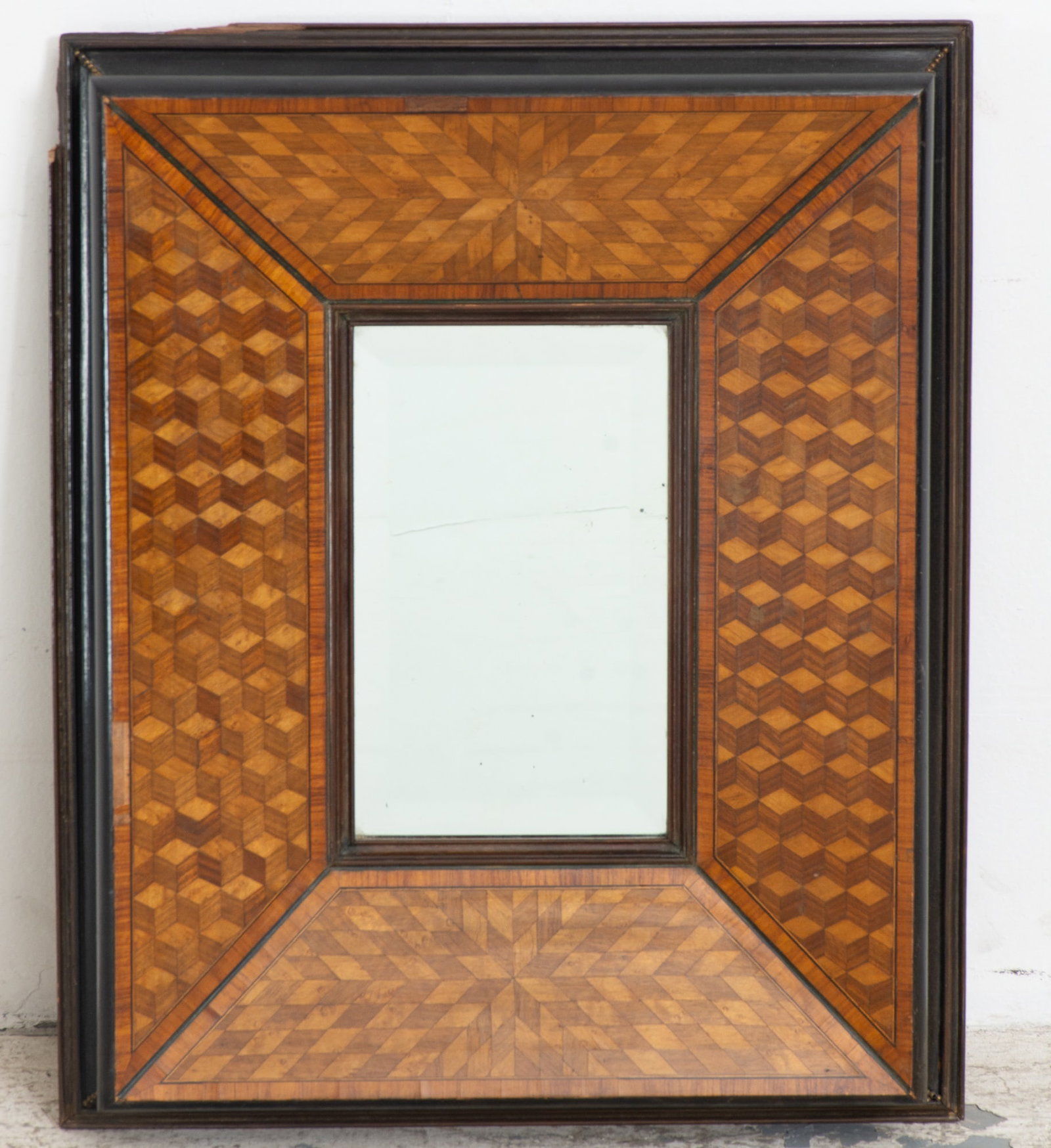 Continental Parquetry Inlaid Mirror: . (22" h x 18" w) Chip, scratches