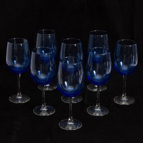 Set of Eight Blue Wine Glasses