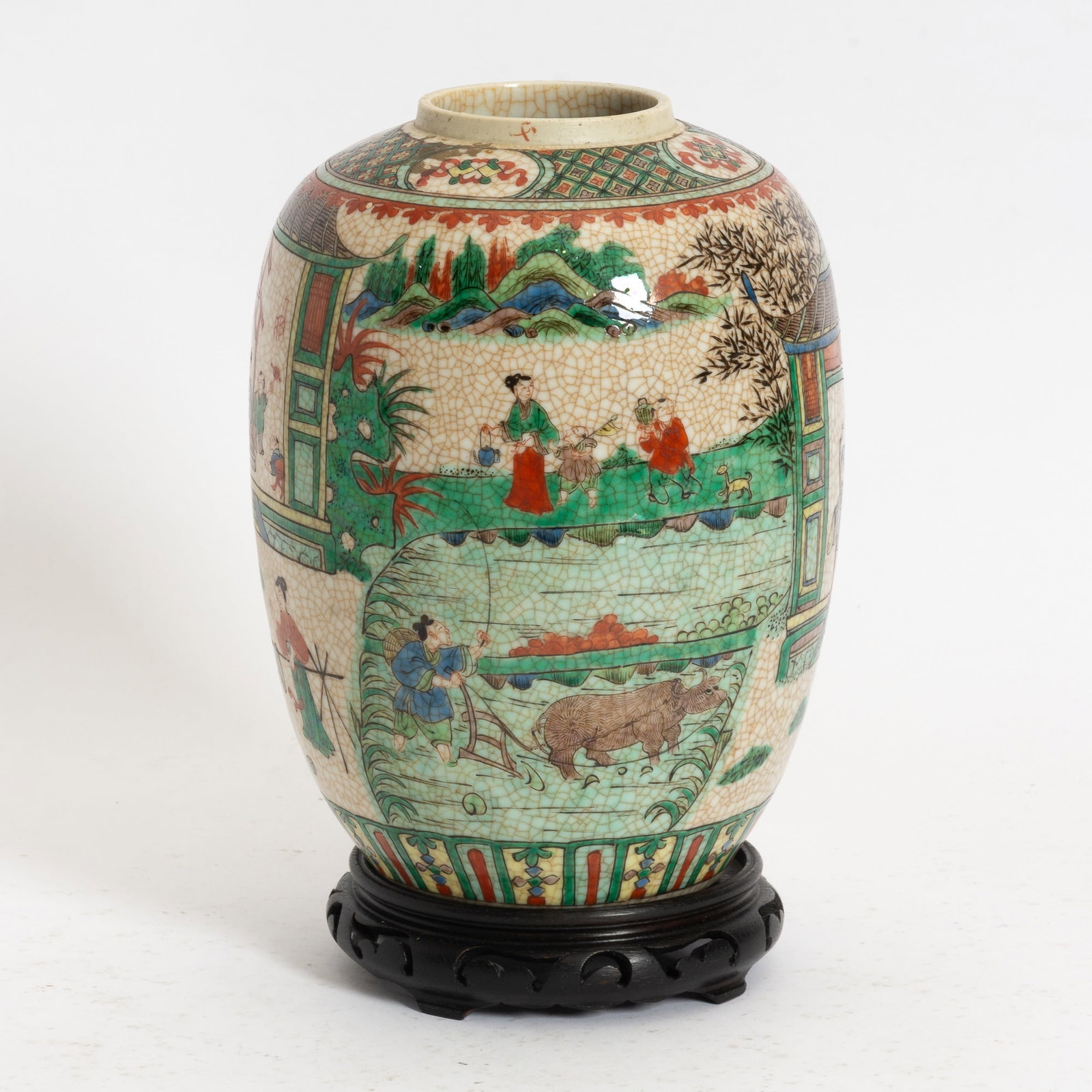 Chinese Famille Verte Porcelain Vase: 20th century (12" h)