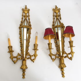 Pair of Giltwood and Mirrored Wall Sconces