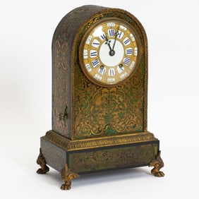 French Boulle Style Brass Inlaid Mantel Clock