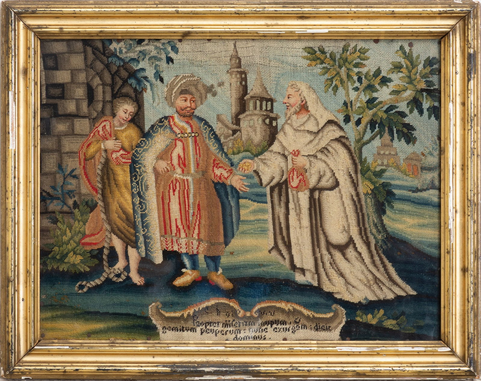 Framed Needlepoint Figural Scene (1 of 5)