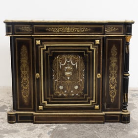 Napoleon Style Brass Inlaid Marble Top Sideboard
