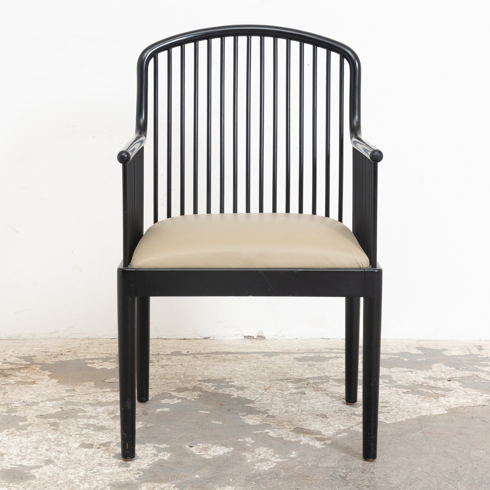 Ebonized Armchair: With upholstered seating (36 1/2" hx 21 1/2" w x 20" d Seat to floor 16" h) Scratches