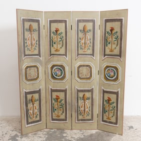 Paint Decorated Four Panel Screen