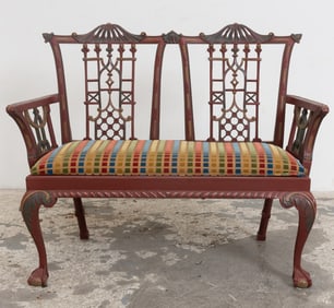 George III Style Chinoiserie Painted Settee