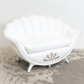 Art Deco Style White-Painted Shell-Form Upholstered Settee