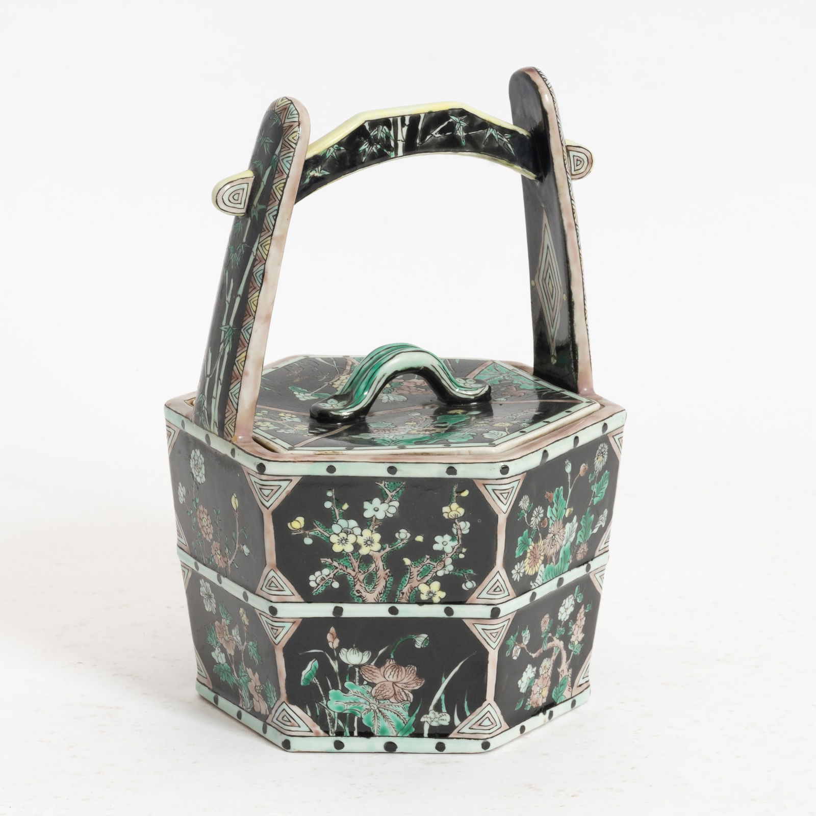 Chinese Famille Noire Porcelain Basket (1 of 4)