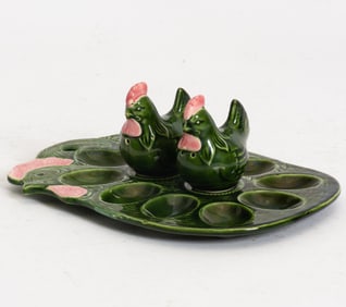 Majolica Chicken Form Deviled Egg Tray