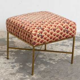Upholstered Ottoman with Brass Base