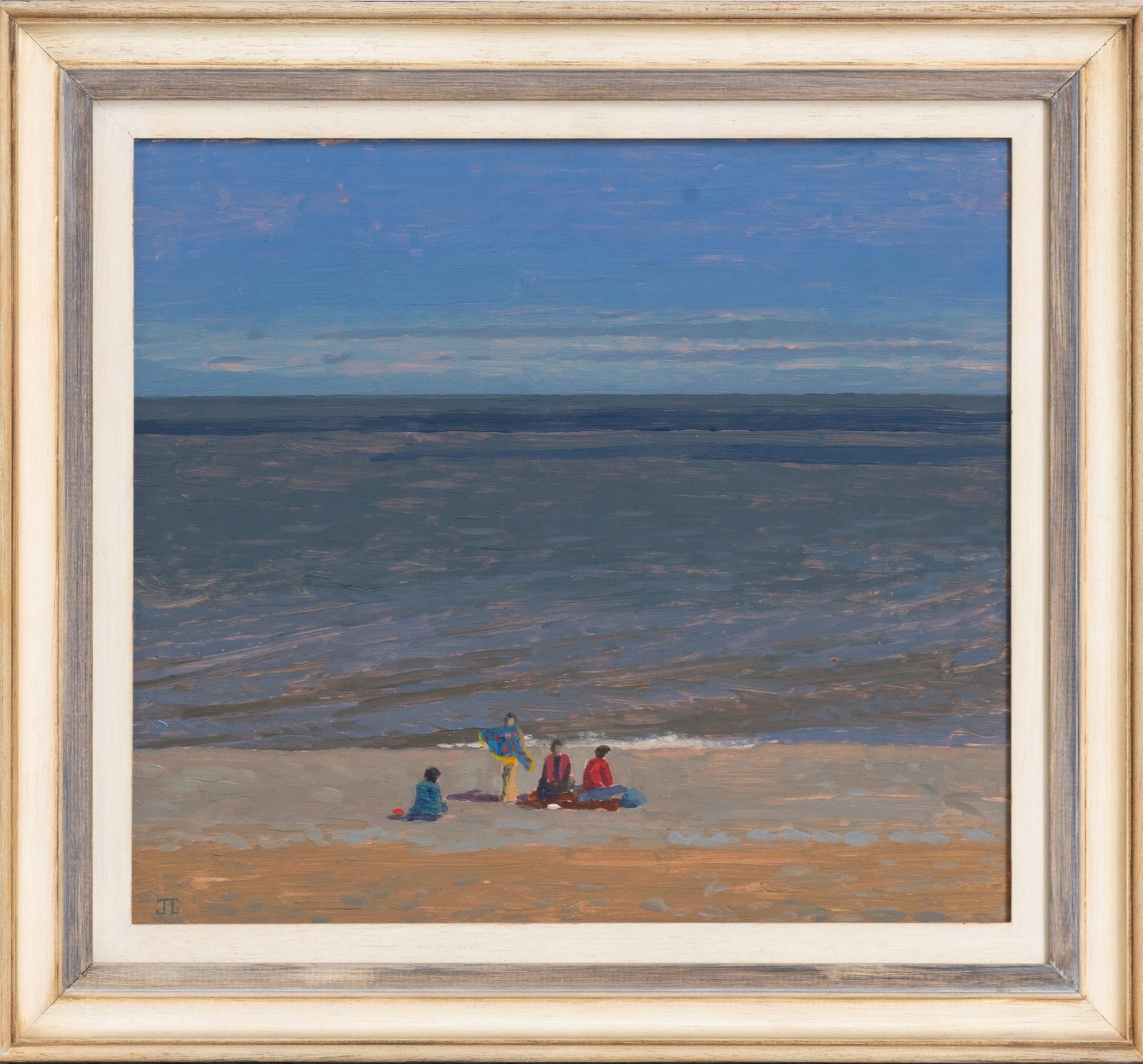 Jeremy Galton: Beach Scene Acrylic on masonite (Sight 10 3/4" h x 12" w Overall 14 3/4" x 16 1/4") Good
