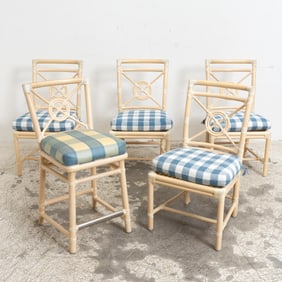 Set of Four McGuire Cream Painted Dining Chairs