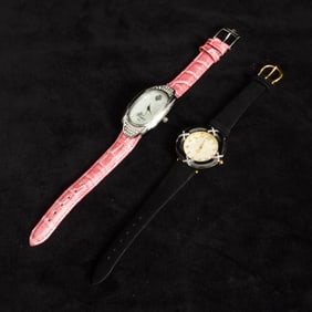 Two Stainless Steel, Gilt-Metal and Simulated Diamond Wristwatches