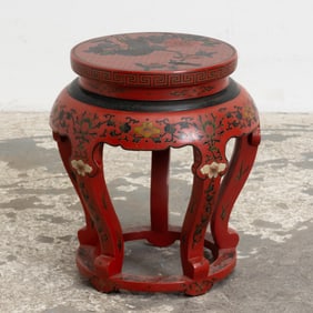 Red Lacquer Chinoiserie Plant Stand