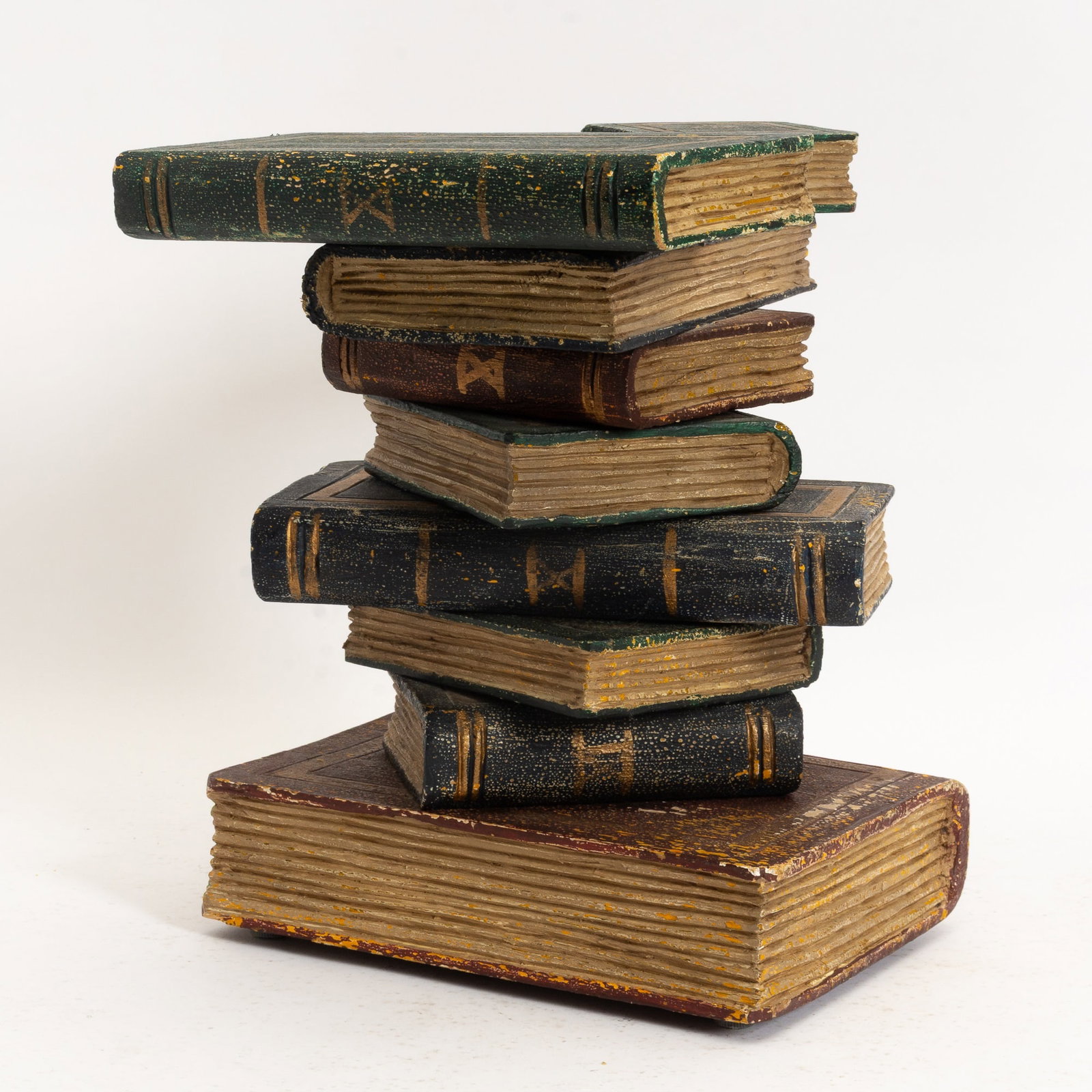 Carved Painted Wood Stack of Books: . (16 3/8" h) Chips, scratches