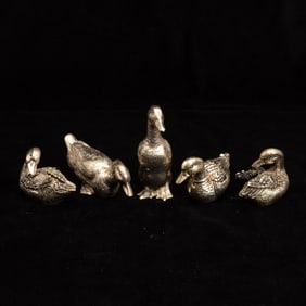Group of Five Sterling Silver Ducks