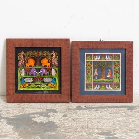 Pair of Cut and Painted Paper Scherenschnitte Works