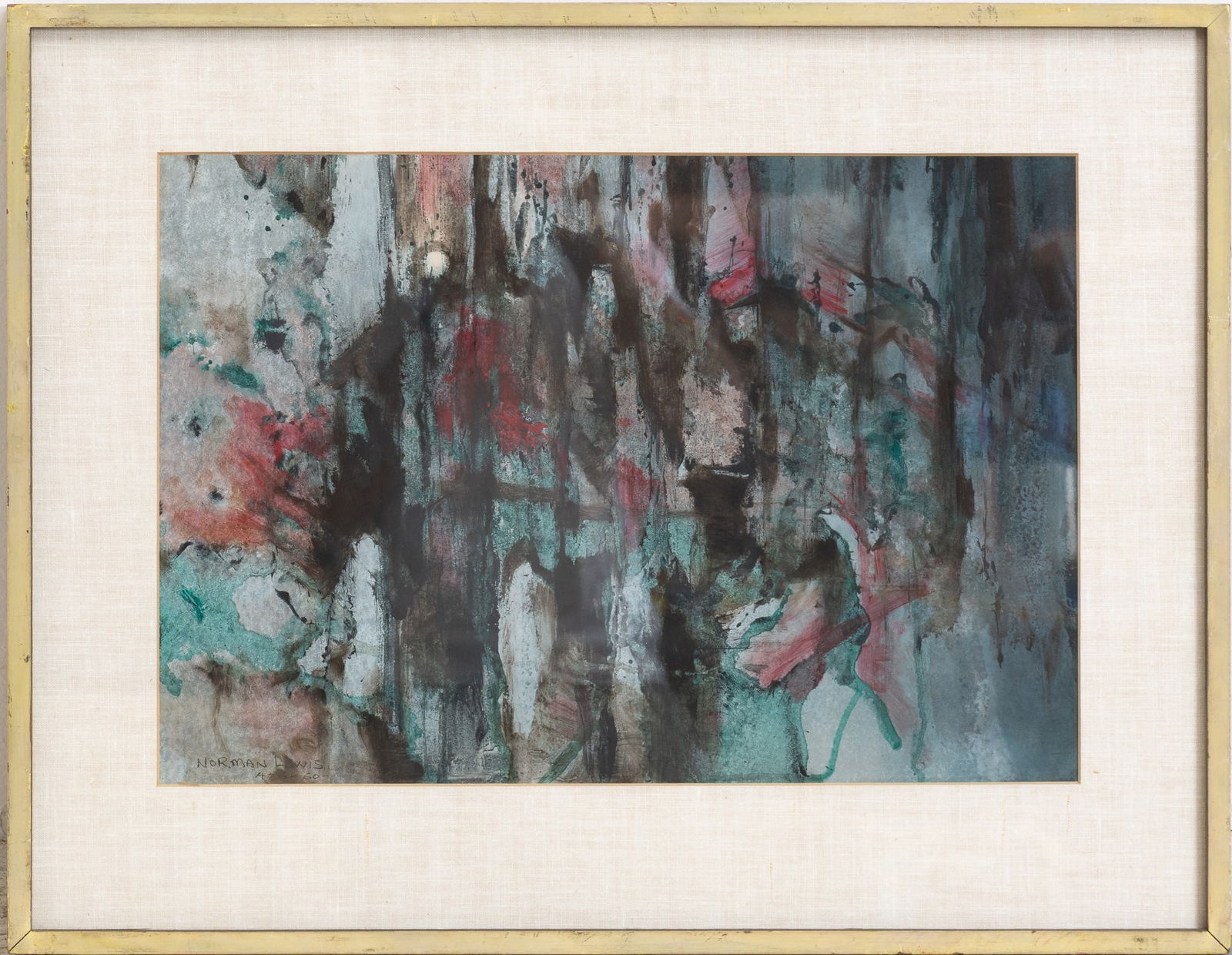 After Norman Lewis: Oil and ink on paper Signed and dated (ll) (Sight 15" h x 22 1/2" w Overall 20 7/8" x 26 3/4") Tear