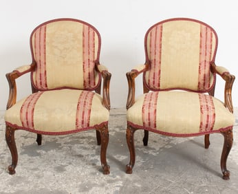 Pair of Louis XV Style Upholstered Fauteuils