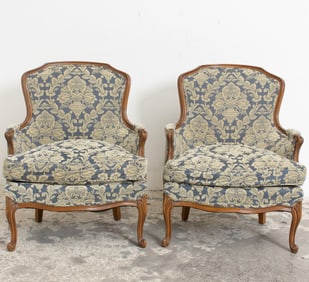 Pair of Louis XV Style Upholstered Fauteuils