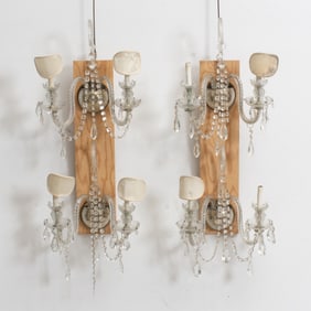 Set of Four George III Style Cut Glass Two-Light Sconces