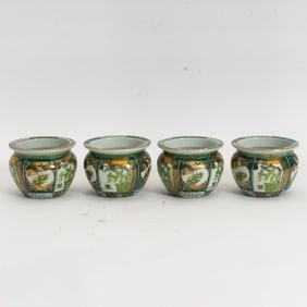 Set of Four Green and Gilt-Painted Imari Porcelain Planters