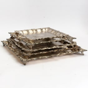 Assembled Set of Five Graduated Silver Plate Salvers