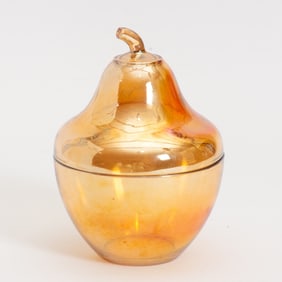 Iridescent Glass Pear Form Lidded Container