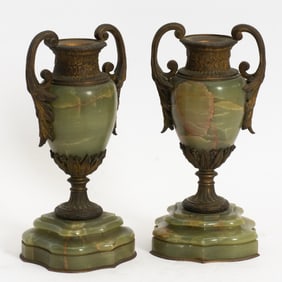Pair of Marble and Bronze Urns