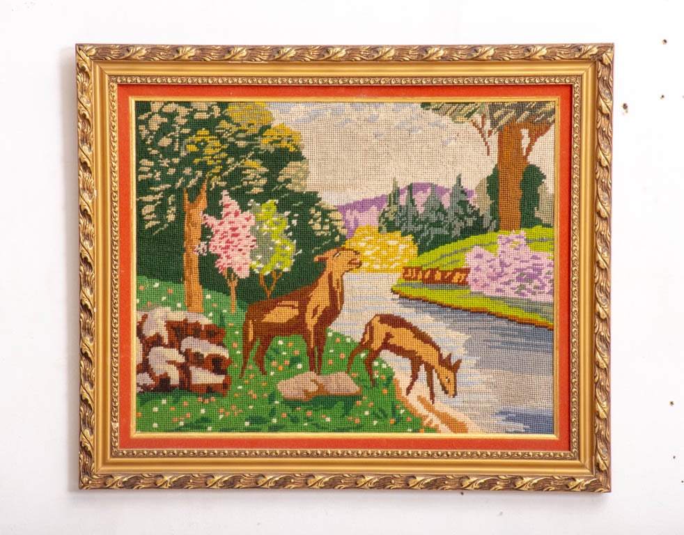 Framed Needlepoint: . * (Sight 15 1/2" h x 19 1/2" w Overall 20 1/2" x 24 1/2") Needs cleaning