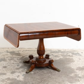 English Burlwood Drop-Leaf Pedestal Table