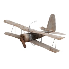 Painted Tole and Wood Model Airplane
