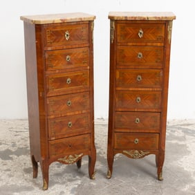Pair of Louis XV/XVI Style Transitional Bronze Mounted Tulipwood Lingerie Chests