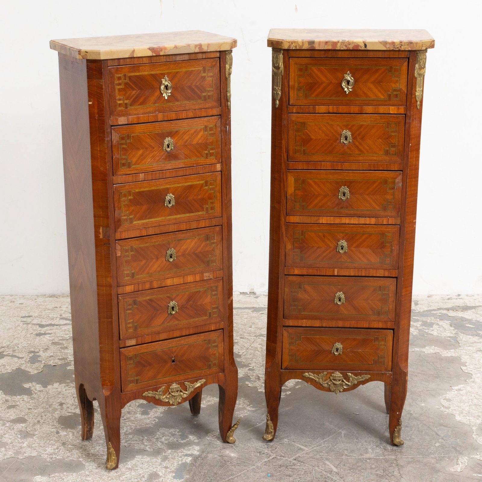 Pair of Louis XV/XVI Style Transitional Bronze Mounted Tulipwood Lingerie Chests (1 of 5)