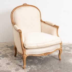 Louis XV Style Striped Upholstered Bergere