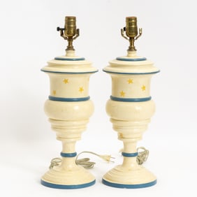 Pair of Paint Decorated Urn-Form Lamps
