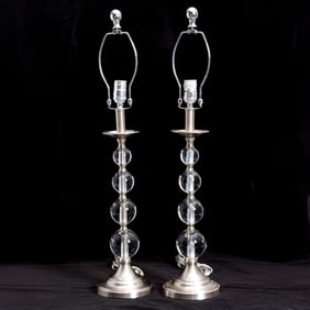 Pair of Modern Acrylic and Chrome Table Lamps