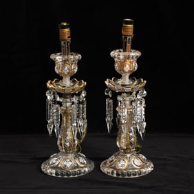 Pair of Glass Luster Candlesticks