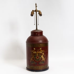 Red Painted Tole Tea Cannister Form Lamp